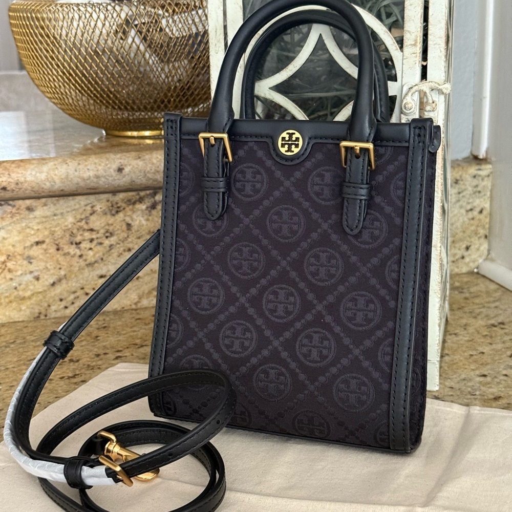 New tory burch MINI T MONOGRAM TOTE black